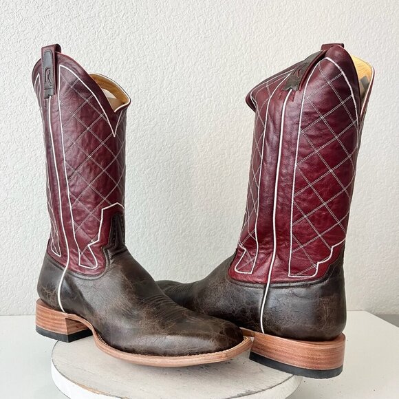 Rod Patrick Mens Cowboy Boots 14.5A Brown Mocha Bison Leather Square Toe Western - Picture 1 of 12